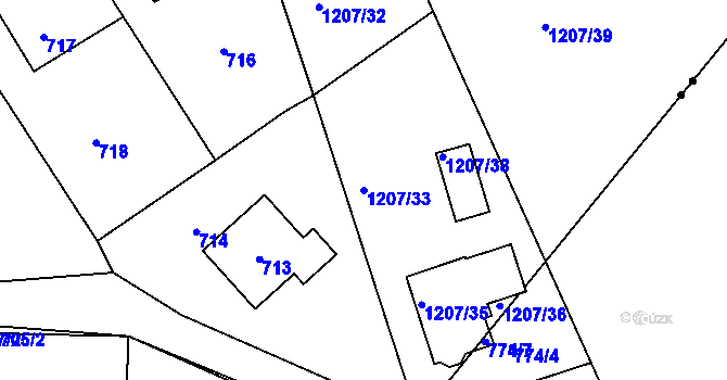 Parcela st. 1207/33 v KÚ Zaječov, Katastrální mapa