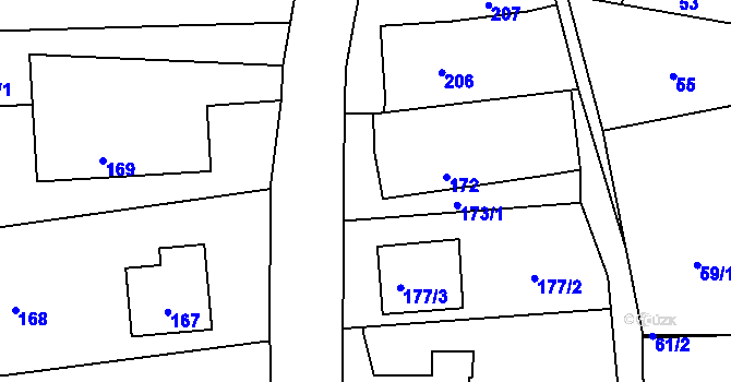 Parcela st. 173/2 v KÚ Zaječov, Katastrální mapa