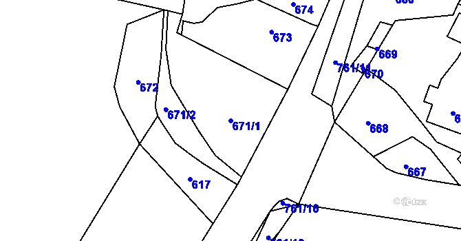 Parcela st. 671/1 v KÚ Zaječov, Katastrální mapa