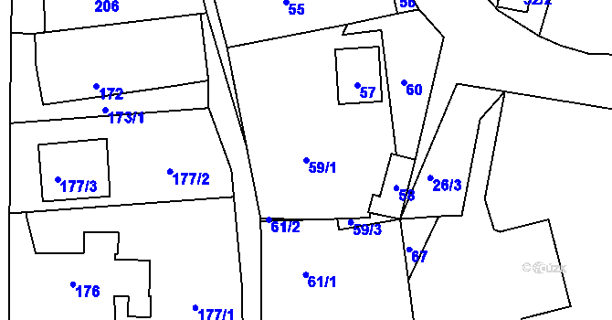 Parcela st. 59/1 v KÚ Zaječov, Katastrální mapa