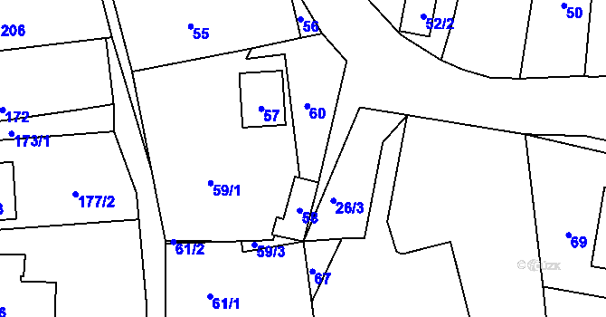Parcela st. 59/2 v KÚ Zaječov, Katastrální mapa