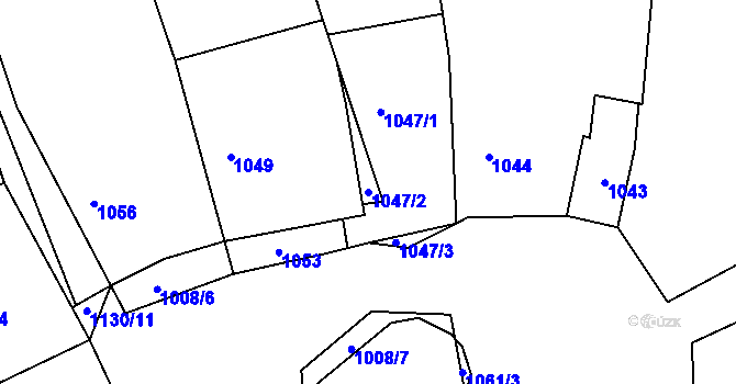 Parcela st. 1047/2 v KÚ Zaječov, Katastrální mapa