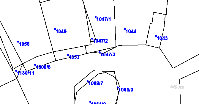 Parcela st. 1047/3 v KÚ Zaječov, Katastrální mapa