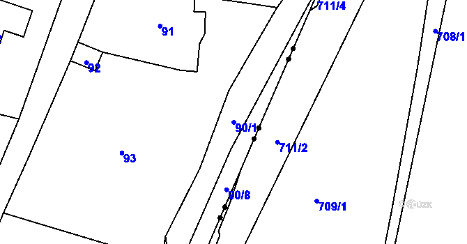 Parcela st. 90/1 v KÚ Zaječov, Katastrální mapa