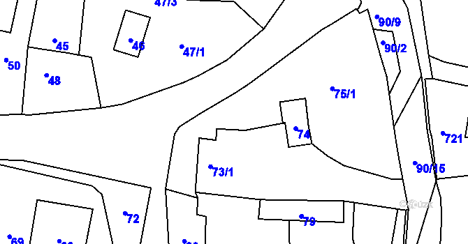 Parcela st. 77/1 v KÚ Zaječov, Katastrální mapa