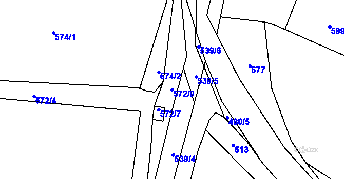 Parcela st. 572/9 v KÚ Zaječov, Katastrální mapa