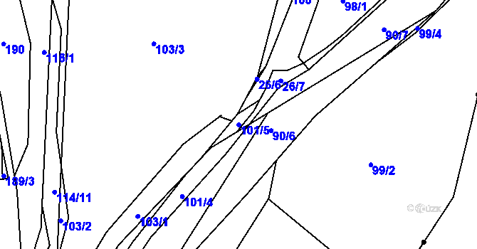 Parcela st. 101/5 v KÚ Zaječov, Katastrální mapa
