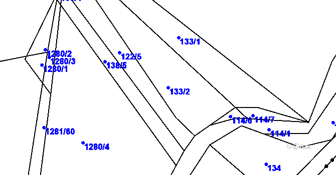 Parcela st. 133/2 v KÚ Zaječov, Katastrální mapa
