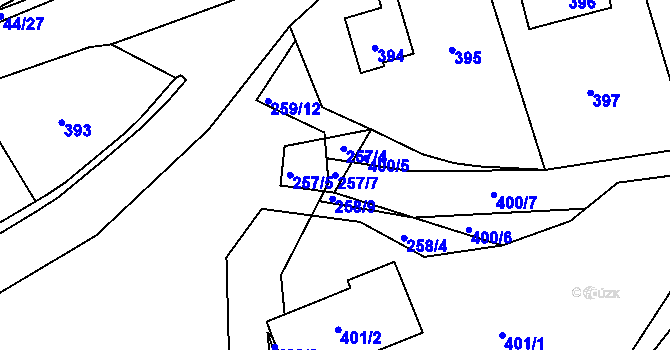 Parcela st. 257/7 v KÚ Zaječov, Katastrální mapa