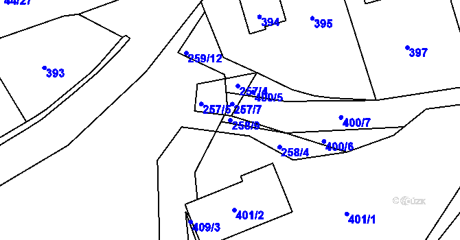 Parcela st. 258/9 v KÚ Zaječov, Katastrální mapa