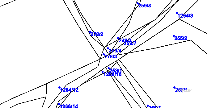Parcela st. 278/3 v KÚ Zaječov, Katastrální mapa