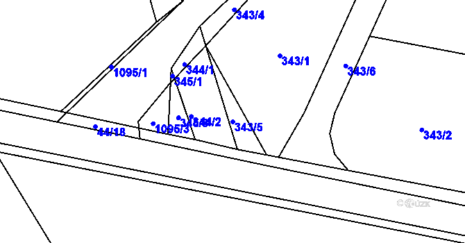 Parcela st. 343/5 v KÚ Zaječov, Katastrální mapa