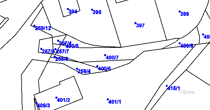 Parcela st. 400/7 v KÚ Zaječov, Katastrální mapa
