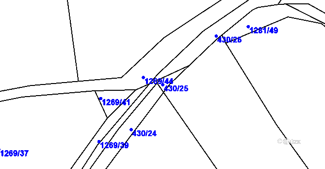 Parcela st. 430/25 v KÚ Zaječov, Katastrální mapa