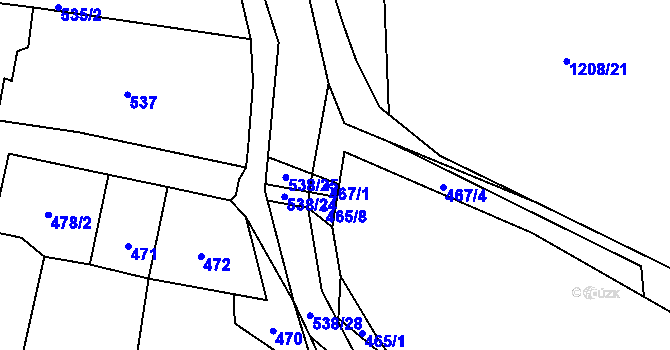 Parcela st. 467/3 v KÚ Zaječov, Katastrální mapa