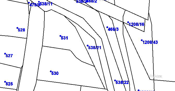 Parcela st. 538/21 v KÚ Zaječov, Katastrální mapa