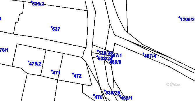 Parcela st. 538/25 v KÚ Zaječov, Katastrální mapa