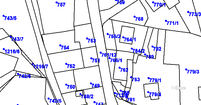 Parcela st. 761/12 v KÚ Zaječov, Katastrální mapa