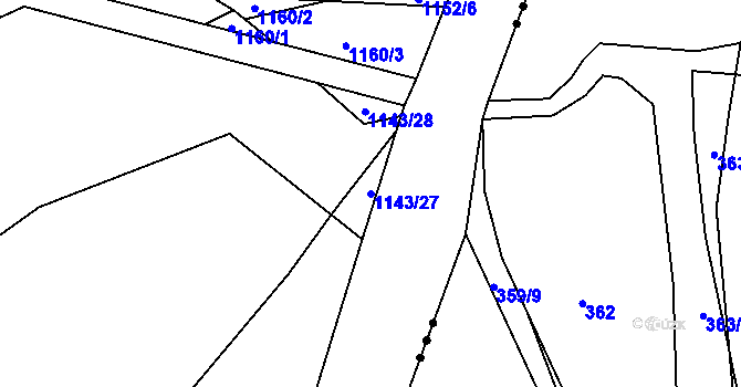 Parcela st. 1143/27 v KÚ Zaječov, Katastrální mapa