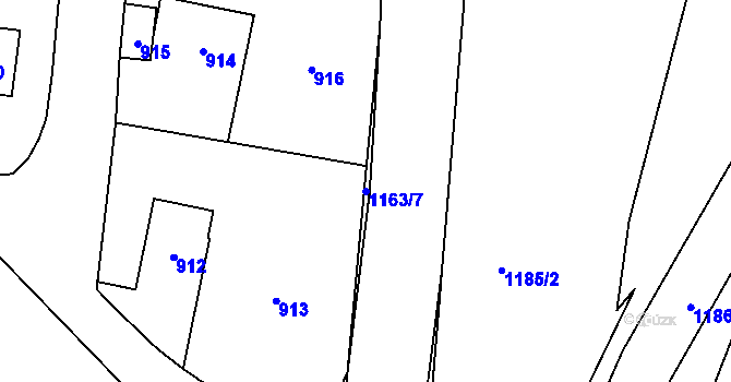 Parcela st. 1163/7 v KÚ Zaječov, Katastrální mapa