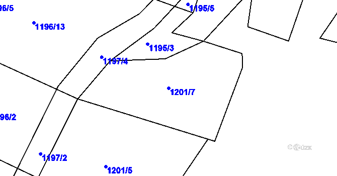 Parcela st. 1201/7 v KÚ Zaječov, Katastrální mapa