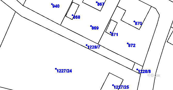 Parcela st. 1228/7 v KÚ Zaječov, Katastrální mapa