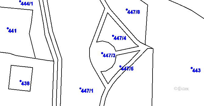 Parcela st. 447/3 v KÚ Zaječov, Katastrální mapa
