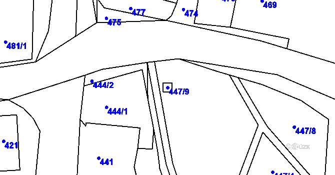 Parcela st. 447/9 v KÚ Zaječov, Katastrální mapa