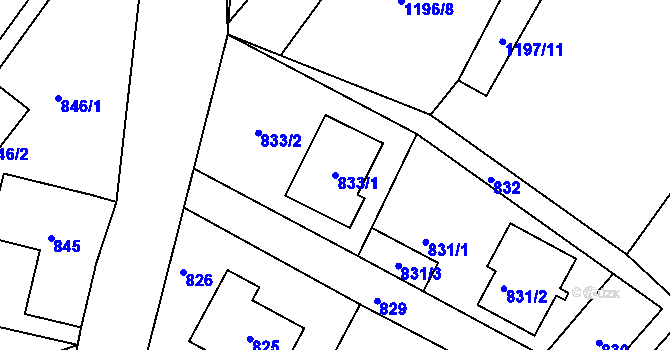 Parcela st. 833/1 v KÚ Zaječov, Katastrální mapa
