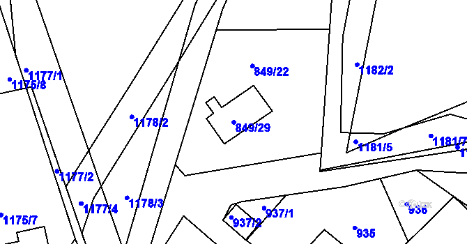 Parcela st. 849/29 v KÚ Zaječov, Katastrální mapa