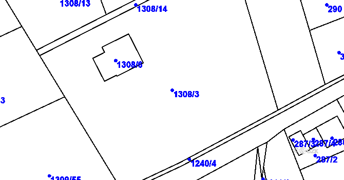 Parcela st. 1308/3 v KÚ Zaječov, Katastrální mapa