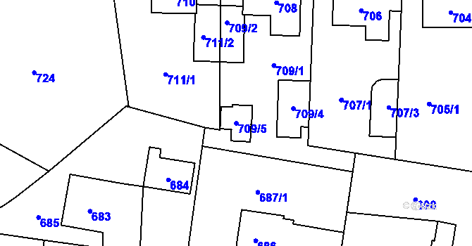 Parcela st. 709/5 v KÚ Zaječov, Katastrální mapa