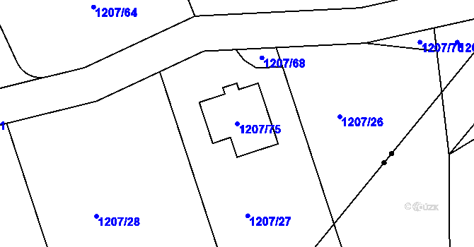 Parcela st. 1207/75 v KÚ Zaječov, Katastrální mapa