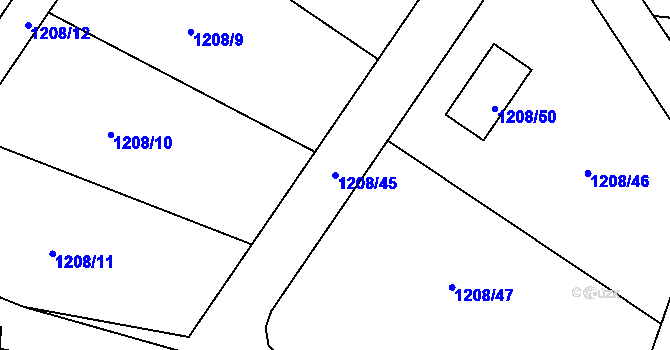 Parcela st. 1208/45 v KÚ Zaječov, Katastrální mapa