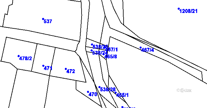 Parcela st. 465/8 v KÚ Zaječov, Katastrální mapa