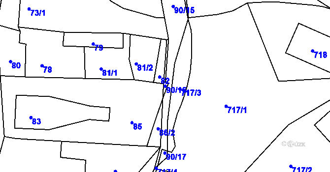 Parcela st. 90/16 v KÚ Zaječov, Katastrální mapa