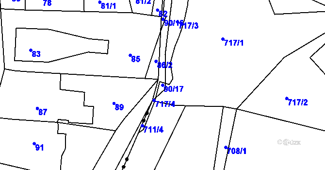 Parcela st. 90/17 v KÚ Zaječov, Katastrální mapa