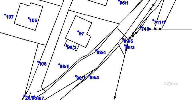 Parcela st. 98/4 v KÚ Zaječov, Katastrální mapa