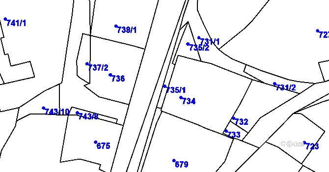 Parcela st. 735/1 v KÚ Zaječov, Katastrální mapa
