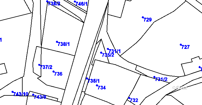 Parcela st. 735/2 v KÚ Zaječov, Katastrální mapa