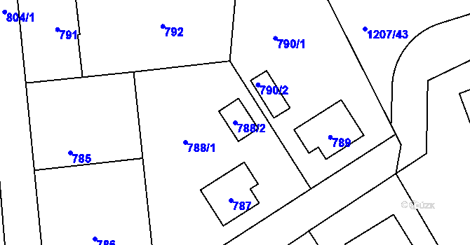 Parcela st. 788/2 v KÚ Zaječov, Katastrální mapa
