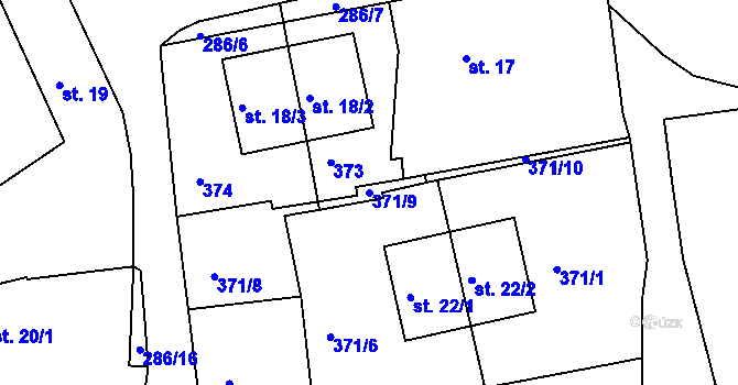 Parcela st. 371/9 v KÚ Zájezd u Buštěhradu, Katastrální mapa