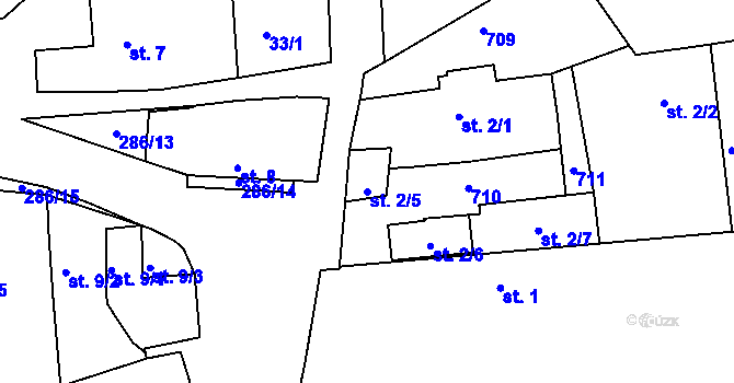 Parcela st. 2/5 v KÚ Zájezd u Buštěhradu, Katastrální mapa