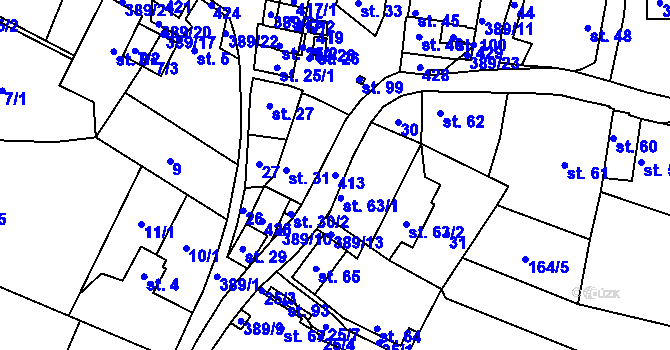 Parcela st. 413 v KÚ Zájezdec, Katastrální mapa