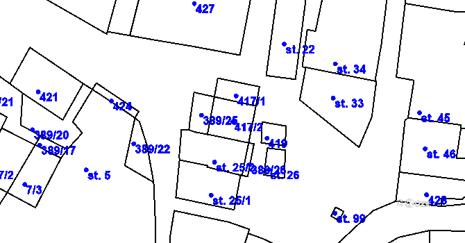 Parcela st. 417/2 v KÚ Zájezdec, Katastrální mapa