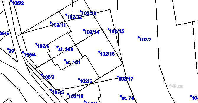 Parcela st. 102/16 v KÚ Zajíčkov, Katastrální mapa