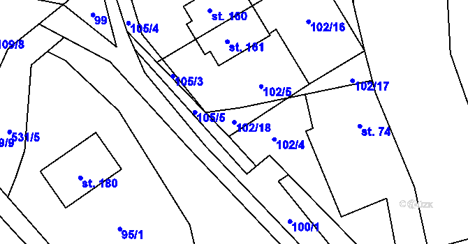 Parcela st. 102/18 v KÚ Zajíčkov, Katastrální mapa