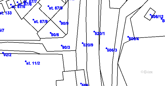 Parcela st. 520/9 v KÚ Zajíčkov, Katastrální mapa