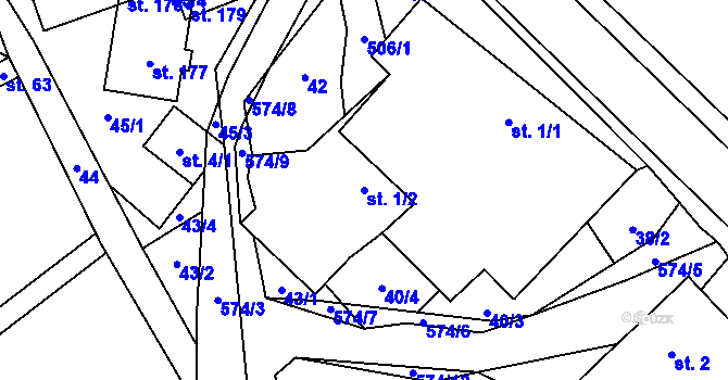 Parcela st. 1/2 v KÚ Zajíčkov, Katastrální mapa