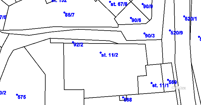Parcela st. 11/2 v KÚ Zajíčkov, Katastrální mapa